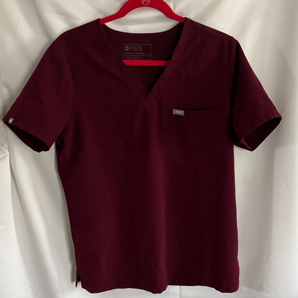 Figs Woman's Deep Red Short Sleeve Tee SZ L